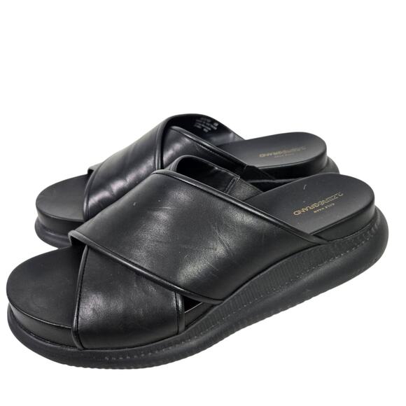 Cole Haan Zerogrand Slides Black Leather Criss Cross Sandals Chunky Platform 8 - Picture 1 of 11